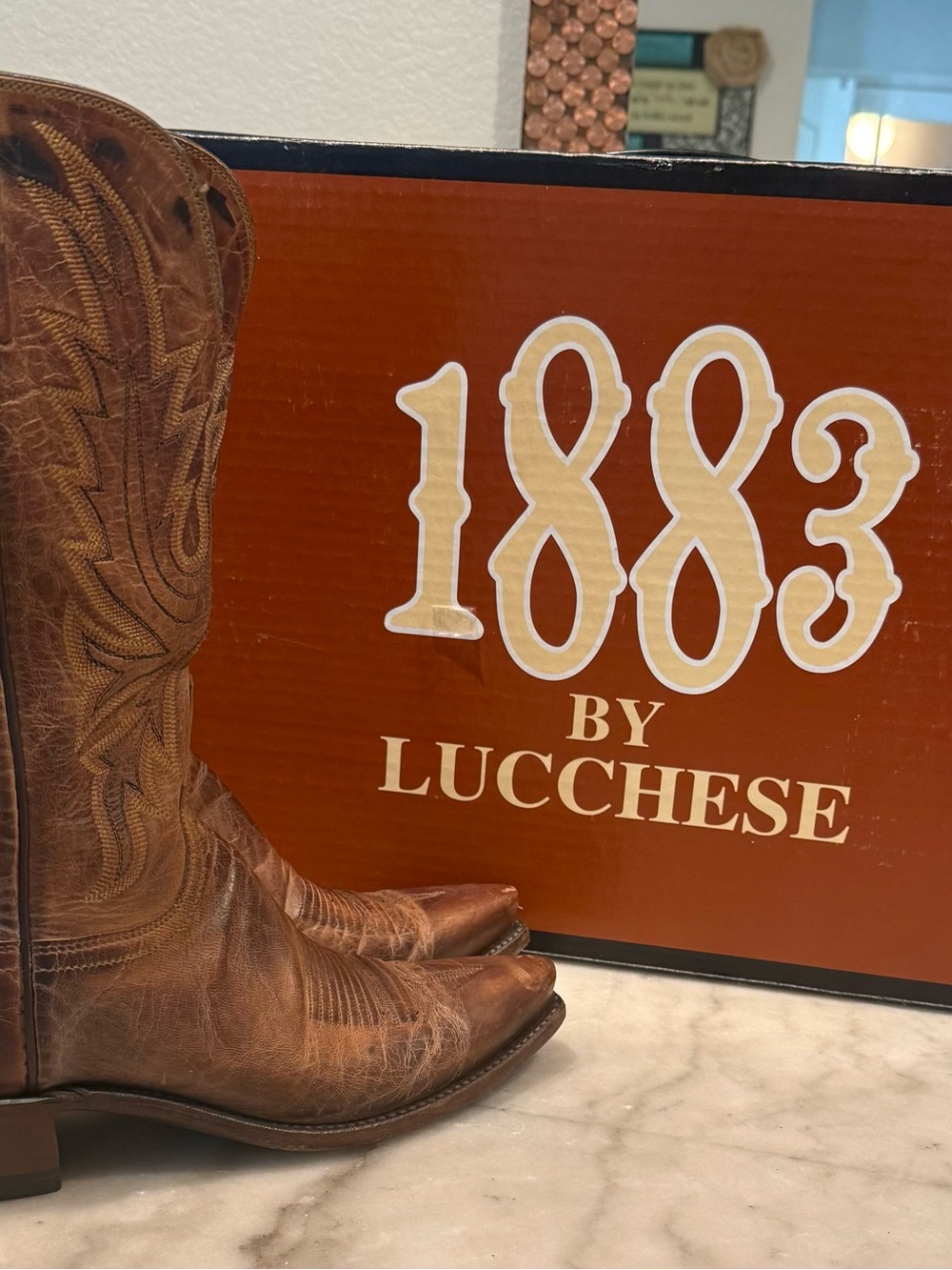 Lucchese Brown Leather Western Boots - 1883 Collection